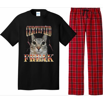 Cat Meme Certified Freak Eat Cement Cursed Cat Funny Pajama Set