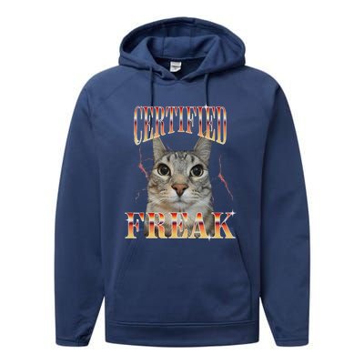 Cat Meme Certified Freak Eat Cement Cursed Cat Funny Performance Fleece Hoodie