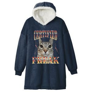 Cat Meme Certified Freak Eat Cement Cursed Cat Funny Hooded Wearable Blanket