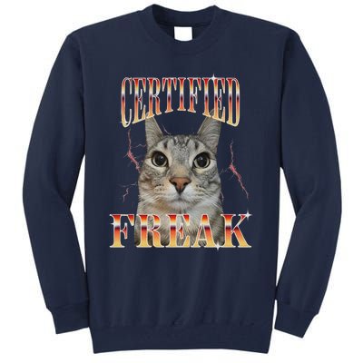 Cat Meme Certified Freak Eat Cement Cursed Cat Funny Tall Sweatshirt