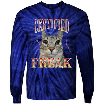 Cat Meme Certified Freak Eat Cement Cursed Cat Funny Tie-Dye Long Sleeve Shirt