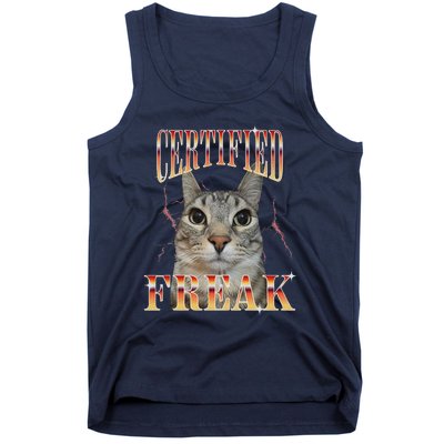 Cat Meme Certified Freak Eat Cement Cursed Cat Funny Tank Top