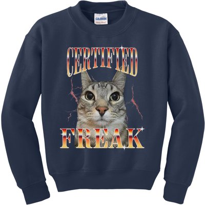 Cat Meme Certified Freak Eat Cement Cursed Cat Funny Kids Sweatshirt