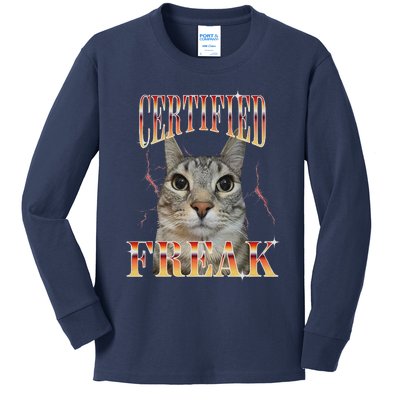 Cat Meme Certified Freak Eat Cement Cursed Cat Funny Kids Long Sleeve Shirt