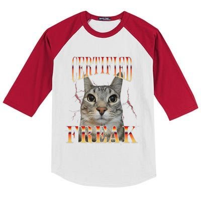 Cat Meme Certified Freak Eat Cement Cursed Cat Funny Kids Colorblock Raglan Jersey