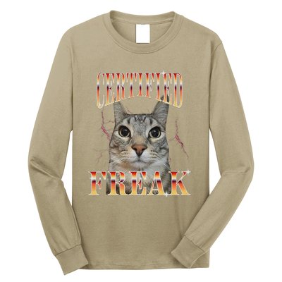 Cat Meme Certified Freak Eat Cement Cursed Cat Funny Long Sleeve Shirt