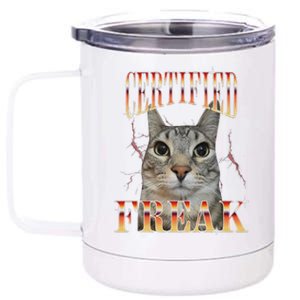 Cat Meme Certified Freak Eat Cement Cursed Cat Funny 12 oz Stainless Steel Tumbler Cup