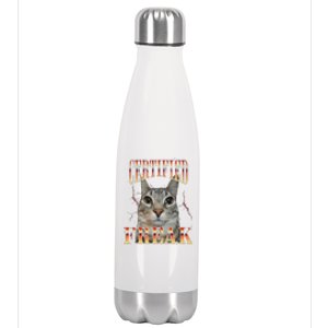 Cat Meme Certified Freak Eat Cement Cursed Cat Funny Stainless Steel Insulated Water Bottle