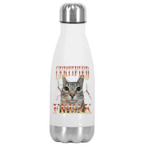 Cat Meme Certified Freak Eat Cement Cursed Cat Funny Stainless Steel Insulated Water Bottle