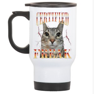 Cat Meme Certified Freak Eat Cement Cursed Cat Funny Stainless Steel Travel Mug