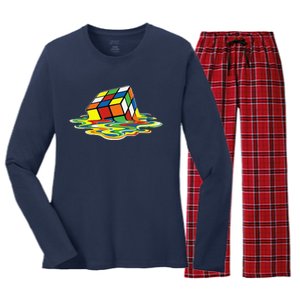 Cute Melting Cube Rubik Women's Long Sleeve Flannel Pajama Set 