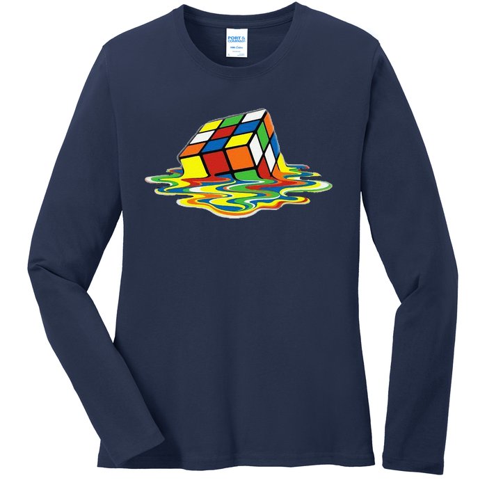 Cute Melting Cube Rubik Ladies Long Sleeve Shirt