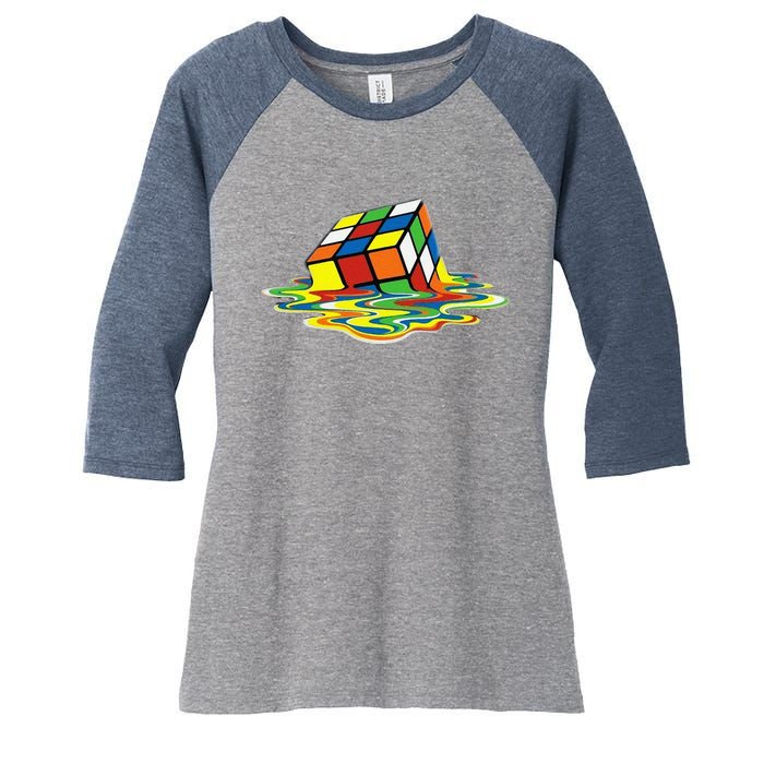 Cute Melting Cube Rubik Women's Tri-Blend 3/4-Sleeve Raglan Shirt