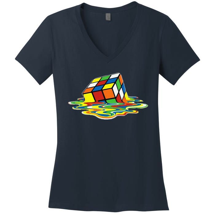 Cute Melting Cube Rubik Women's V-Neck T-Shirt