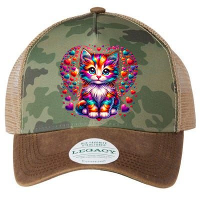 Cute Multicolor Cat Heart Valentines Day For Kitties Lovers Legacy Tie Dye Trucker Hat