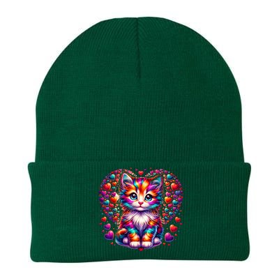 Cute Multicolor Cat Heart Valentines Day For Kitties Lovers Knit Cap Winter Beanie