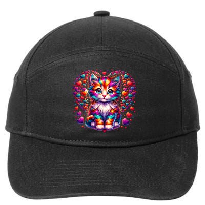 Cute Multicolor Cat Heart Valentines Day For Kitties Lovers 7-Panel Snapback Hat