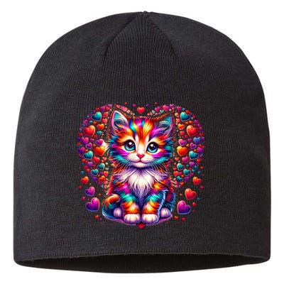 Cute Multicolor Cat Heart Valentines Day For Kitties Lovers Sustainable Beanie