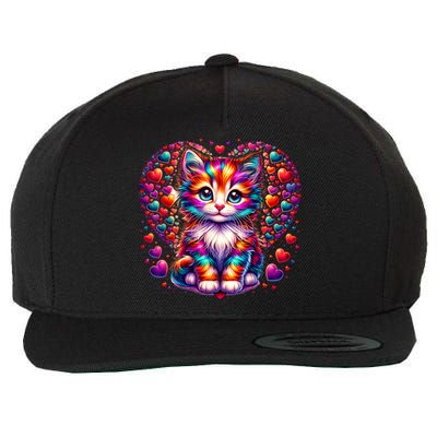 Cute Multicolor Cat Heart Valentines Day For Kitties Lovers Wool Snapback Cap