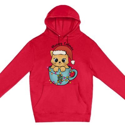 Christmas Meowy Catmas Tree Lights Cat Lover Funny Xmas Premium Pullover Hoodie