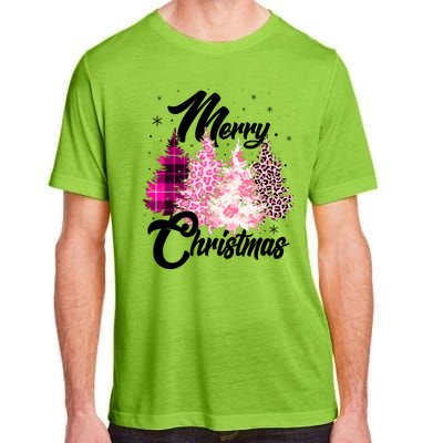 Cute Merry Christmas Pink Pattern Christmas Pine Trees Adult ChromaSoft Performance T-Shirt