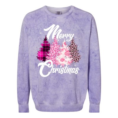 Cute Merry Christmas Pink Pattern Christmas Pine Trees Colorblast Crewneck Sweatshirt