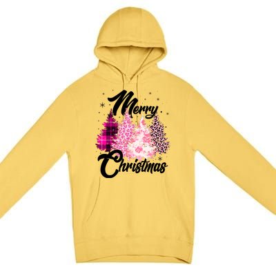 Cute Merry Christmas Pink Pattern Christmas Pine Trees Premium Pullover Hoodie