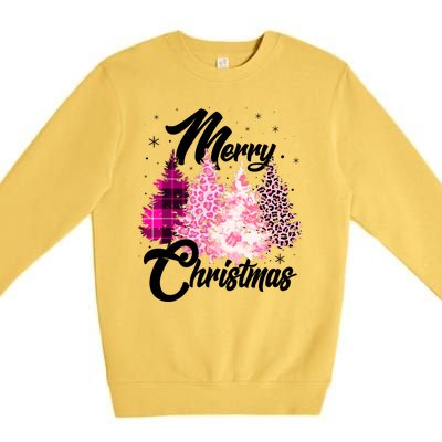 Cute Merry Christmas Pink Pattern Christmas Pine Trees Premium Crewneck Sweatshirt