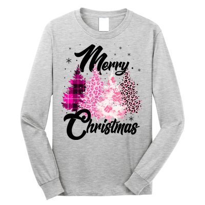 Cute Merry Christmas Pink Pattern Christmas Pine Trees Long Sleeve Shirt