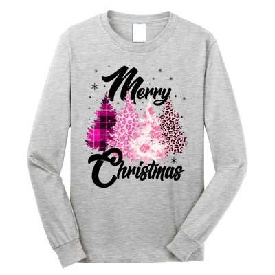 Cute Merry Christmas Pink Pattern Christmas Pine Trees Long Sleeve Shirt