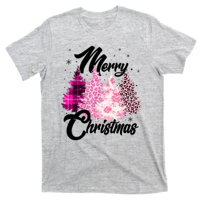 Cute Merry Christmas Pink Pattern Christmas Pine Trees T-Shirt