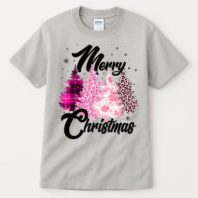 Cute Merry Christmas Pink Pattern Christmas Pine Trees Tall T-Shirt