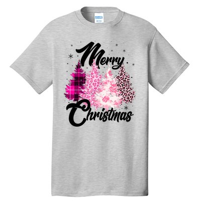 Cute Merry Christmas Pink Pattern Christmas Pine Trees Tall T-Shirt