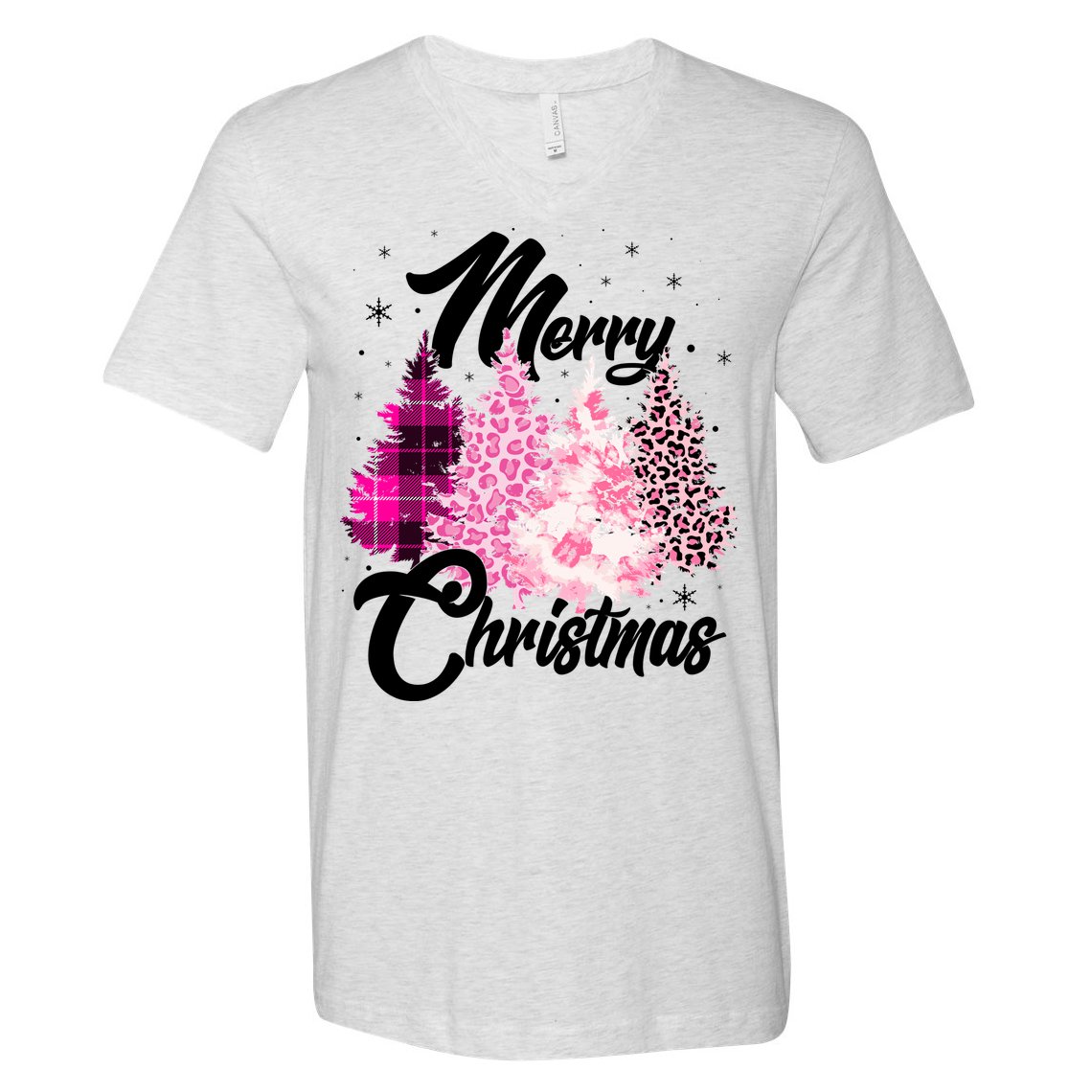 Cute Merry Christmas Pink Pattern Christmas Pine Trees V-Neck T-Shirt