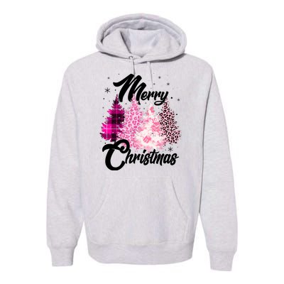 Cute Merry Christmas Pink Pattern Christmas Pine Trees Premium Hoodie