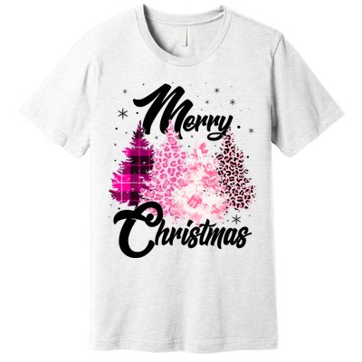 Cute Merry Christmas Pink Pattern Christmas Pine Trees Premium T-Shirt