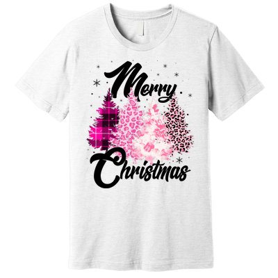 Cute Merry Christmas Pink Pattern Christmas Pine Trees Premium T-Shirt