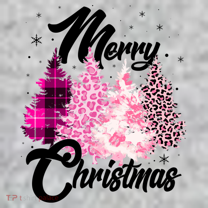 Cute Merry Christmas Pink Pattern Christmas Pine Trees Premium T-Shirt
