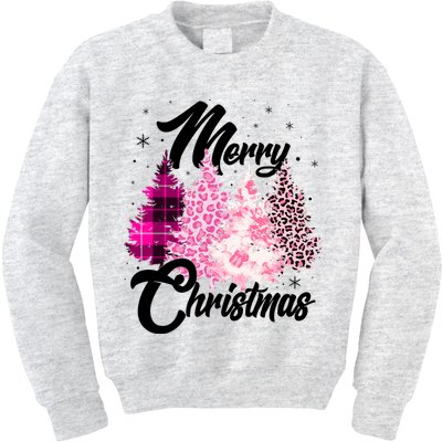 Cute Merry Christmas Pink Pattern Christmas Pine Trees Kids Sweatshirt