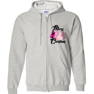 Cute Merry Christmas Pink Pattern Christmas Pine Trees Full Zip Hoodie