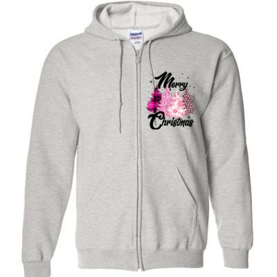 Cute Merry Christmas Pink Pattern Christmas Pine Trees Full Zip Hoodie