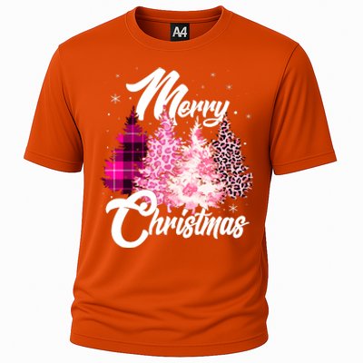 Cute Merry Christmas Pink Pattern Christmas Pine Trees Cooling Performance Crew T-Shirt