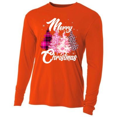 Cute Merry Christmas Pink Pattern Christmas Pine Trees Cooling Performance Long Sleeve Crew