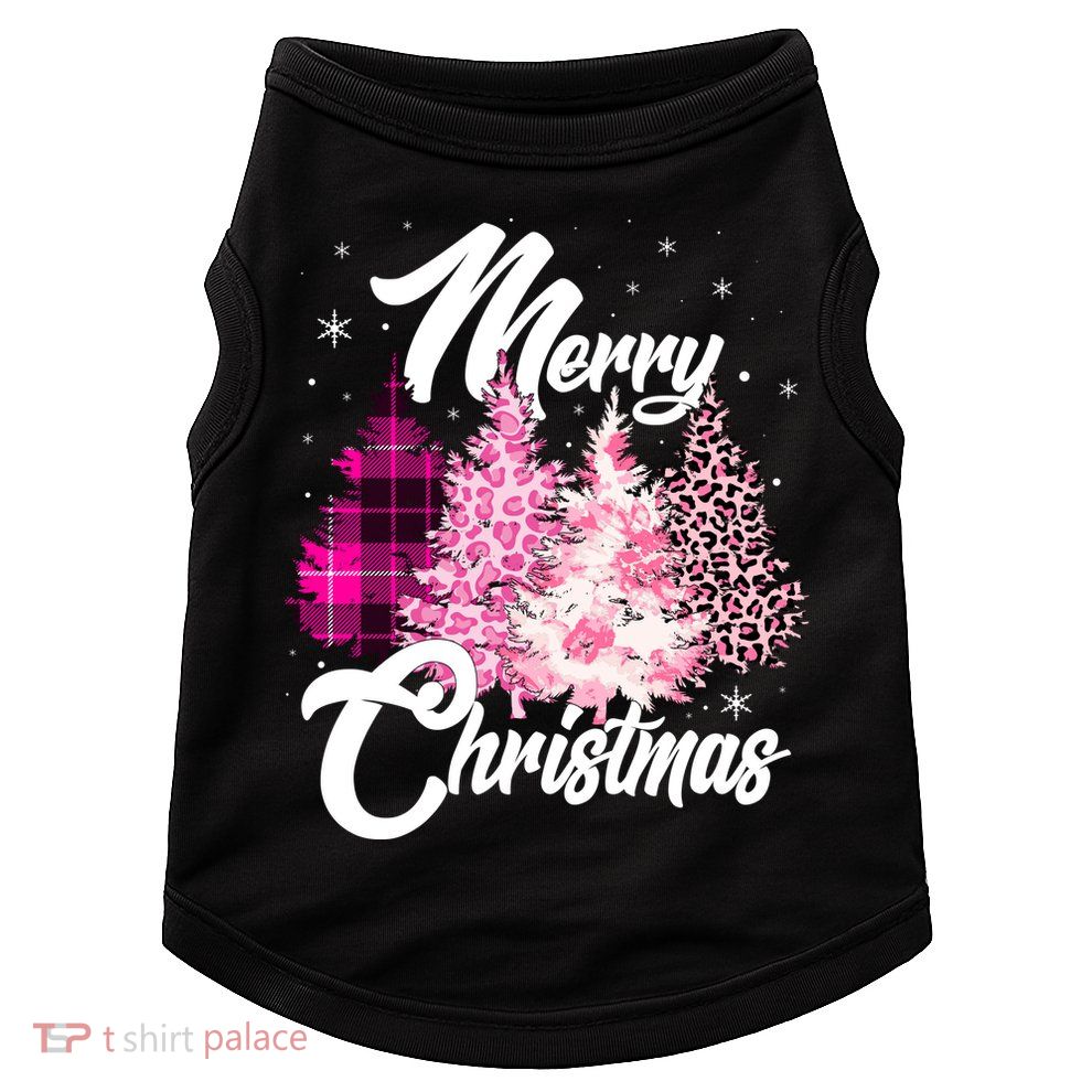 Cute Merry Christmas Pink Pattern Christmas Pine Trees Doggie Tank