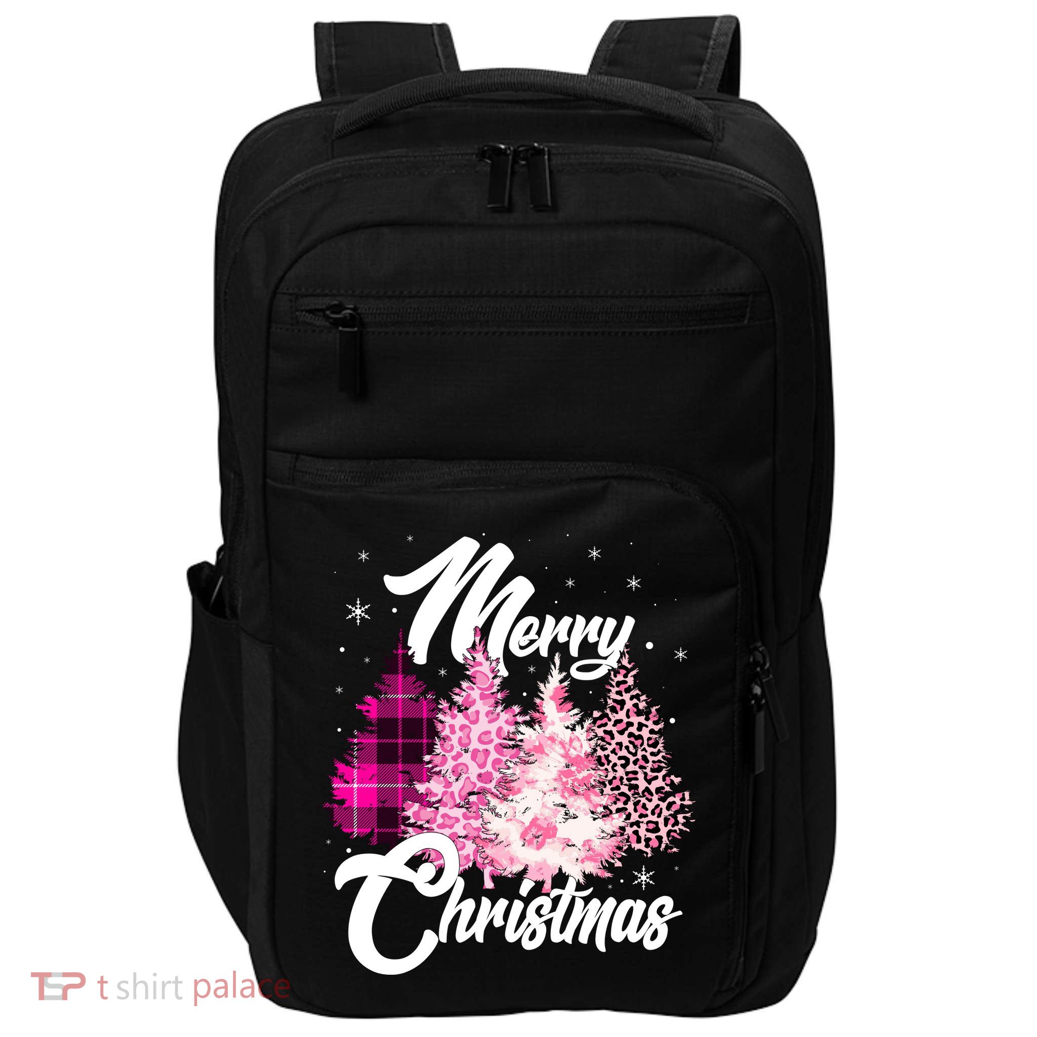 Cute Merry Christmas Pink Pattern Christmas Pine Trees Impact Tech Backpack