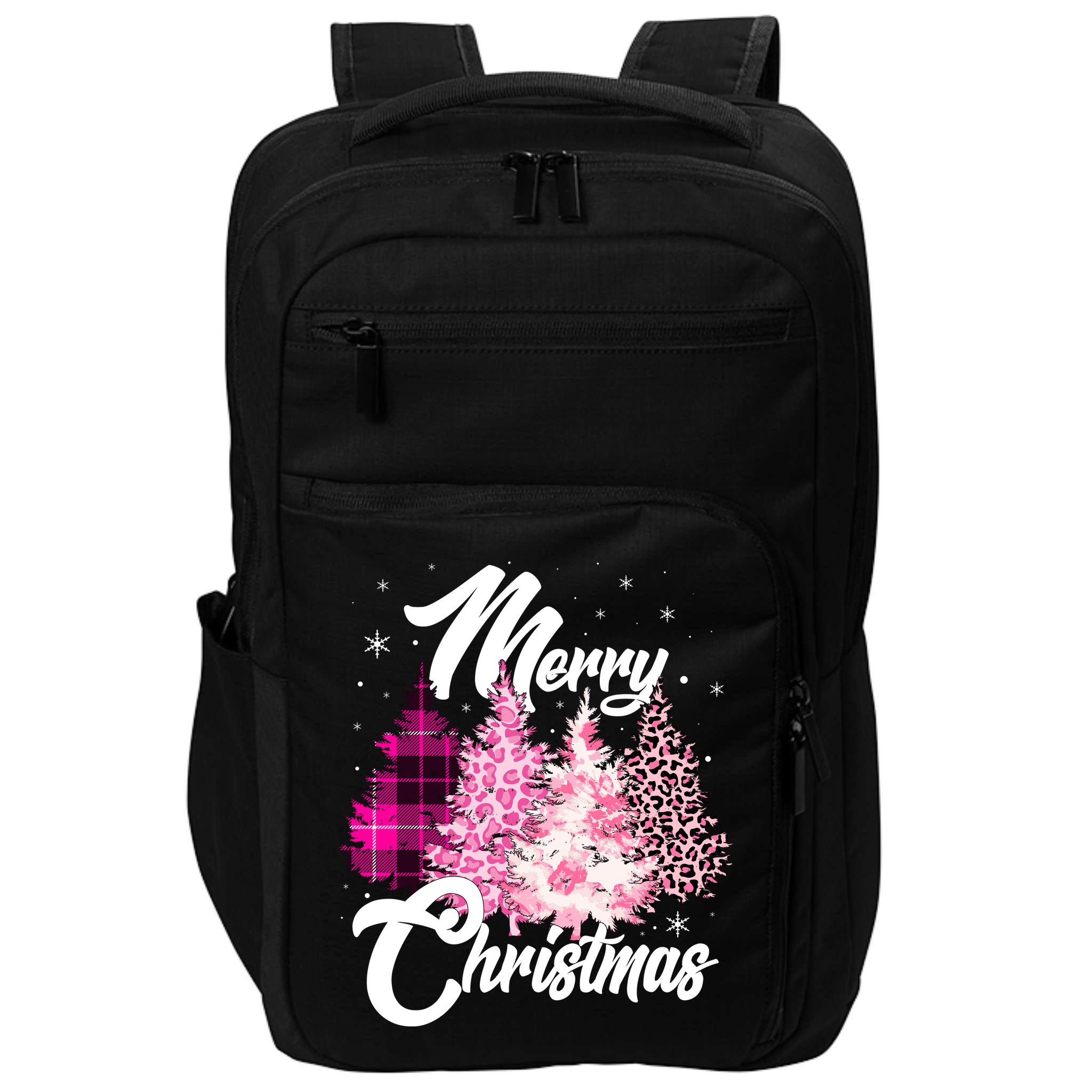 Cute Merry Christmas Pink Pattern Christmas Pine Trees Impact Tech Backpack