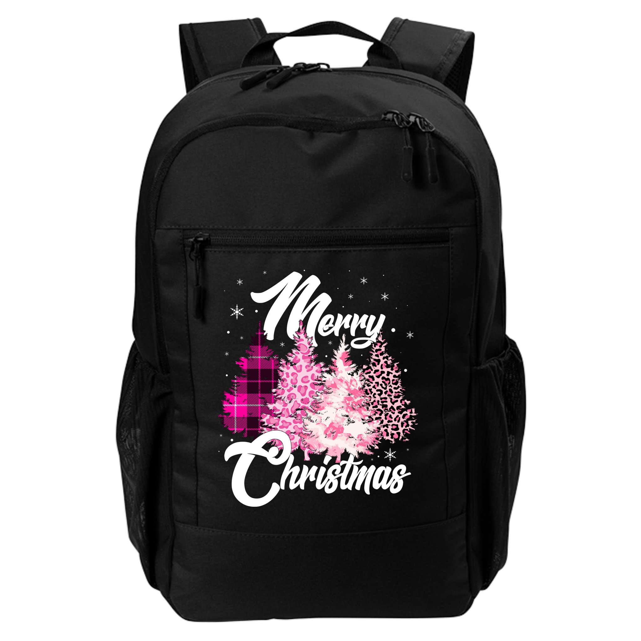 Cute Merry Christmas Pink Pattern Christmas Pine Trees Backpack