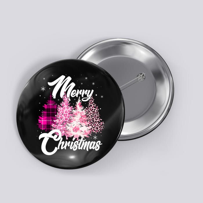 Cute Merry Christmas Pink Pattern Christmas Pine Trees Button