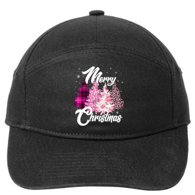 Cute Merry Christmas Pink Pattern Christmas Pine Trees 7-Panel Snapback Hat