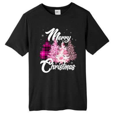 Cute Merry Christmas Pink Pattern Christmas Pine Trees Tall Fusion ChromaSoft Performance T-Shirt